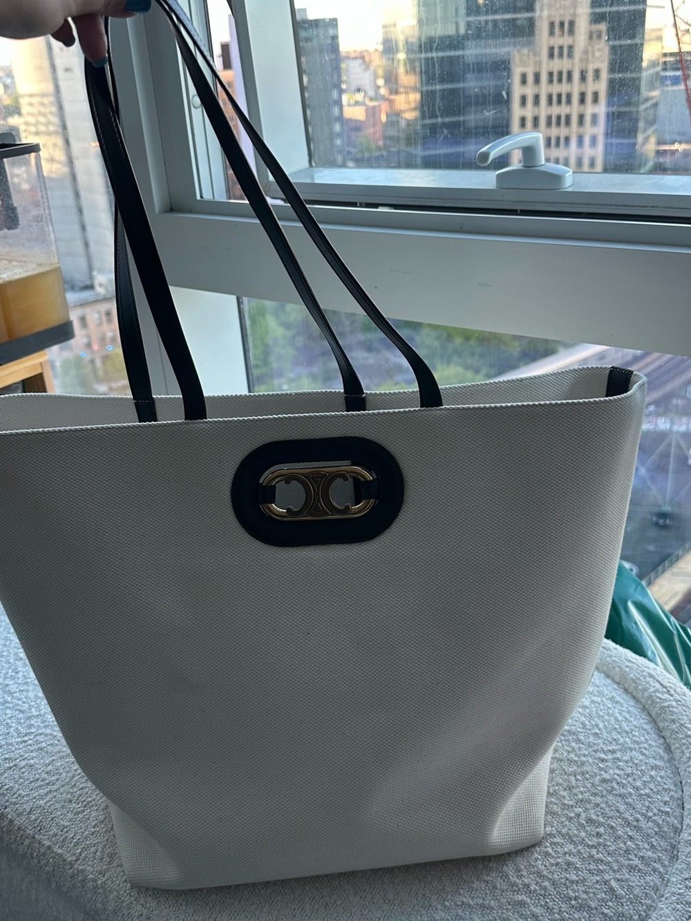 Celine Cabas Maillon Triomphe Bag—White